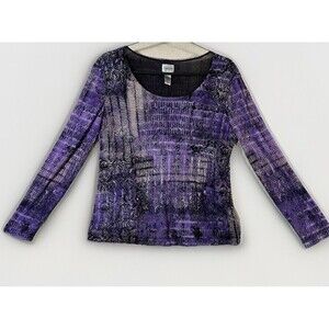 Chico’s Size 1 Black Purple Mesh Long Sleeve Slinky Top Whimsygoth Y2K